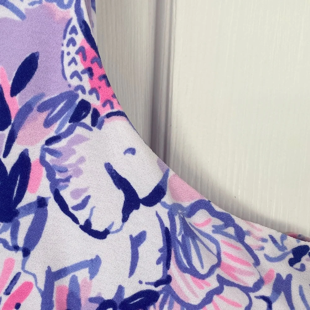 Lilly Pulitzer Lavender Floral Sleeveless V-Neck Romper w/ Pink & Purple Accent - Picture 4 of 5